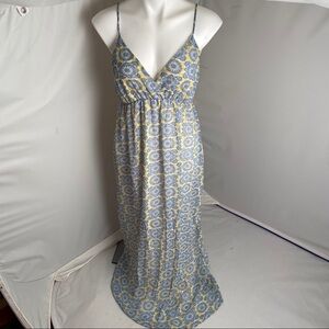 Romeo and Juliet yellow and blue print surplice neckline maxi dress